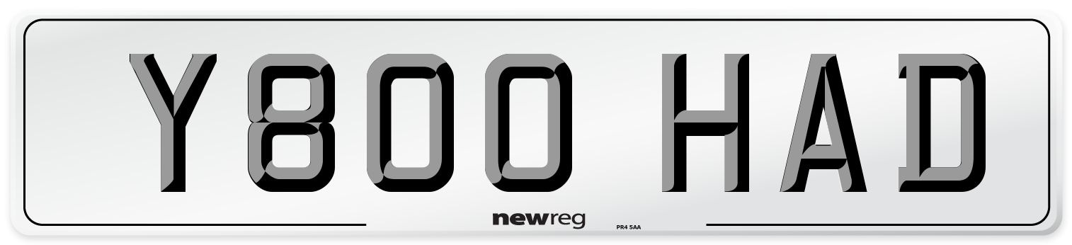 Y800 HAD Number Plate from New Reg